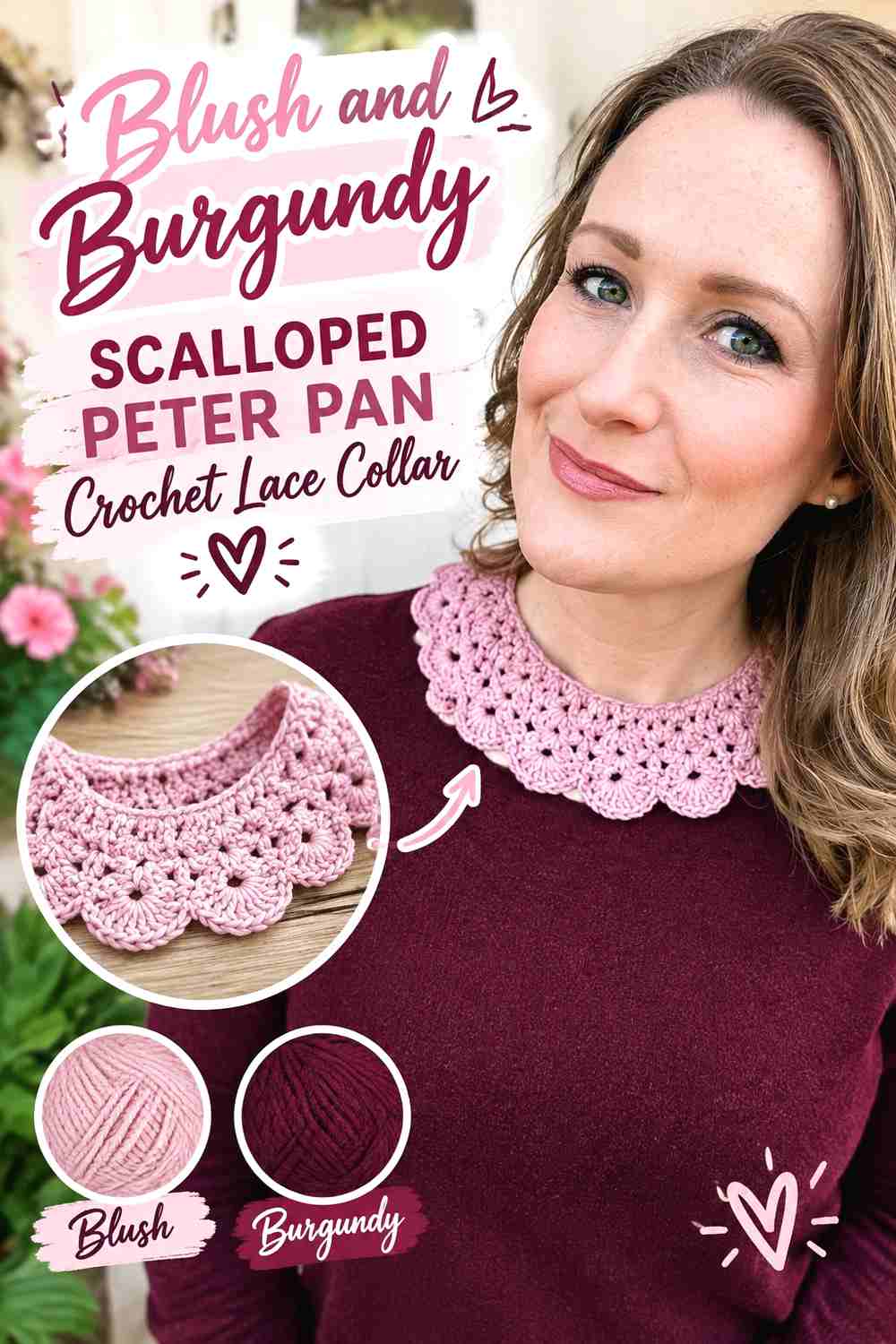16. Blush And Burgundy Scalloped Peter Pan Crochet Lace Collar