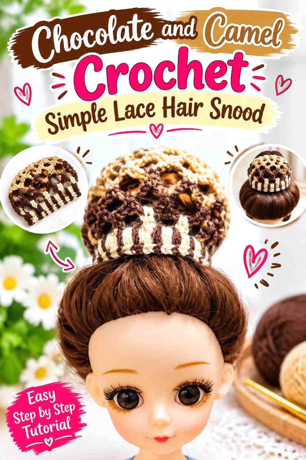 8. Chocolate And Camel Crochet Simple Lace Hair Snood