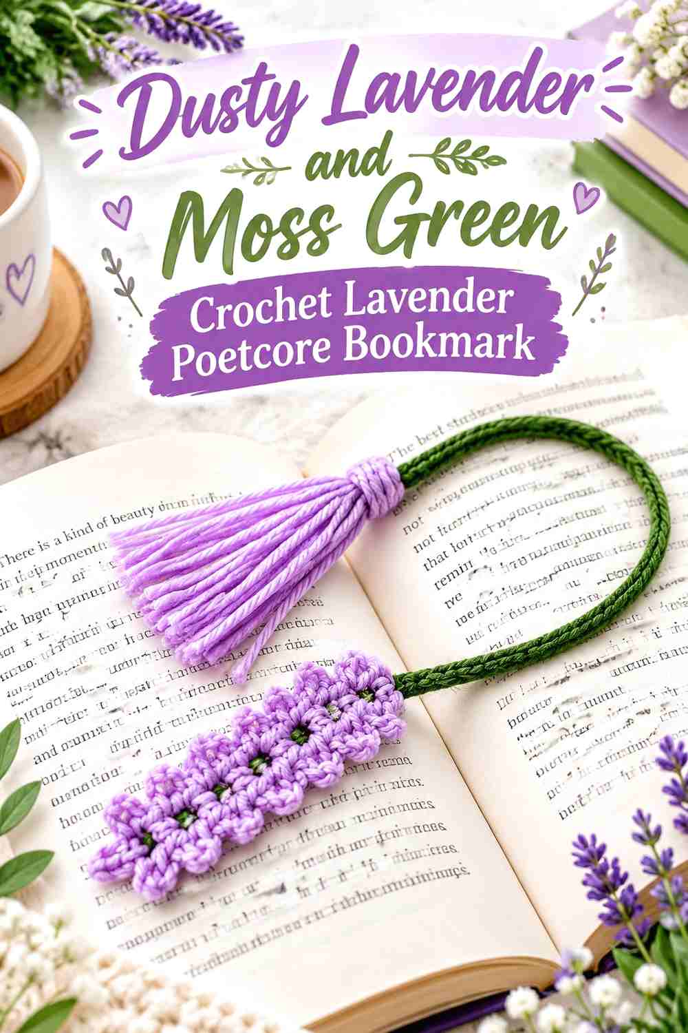 3. Dusty Lavender And Moss Green Crochet Lavender Poetcore Bookmark