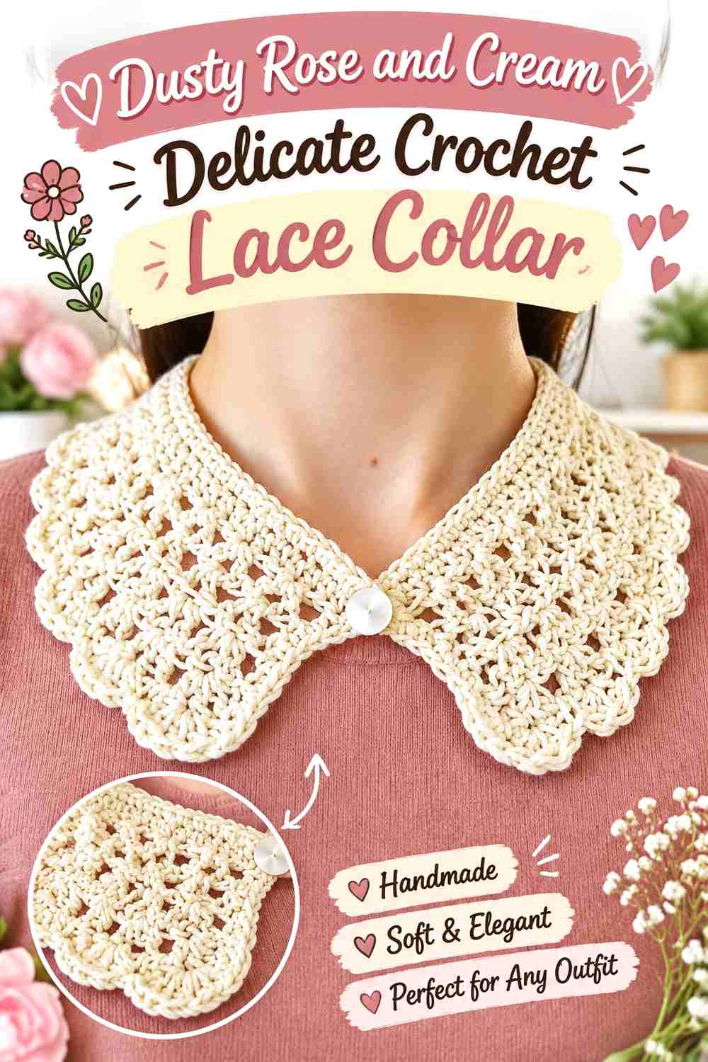 2. Dusty Rose And Cream Delicate Crochet Lace Collar