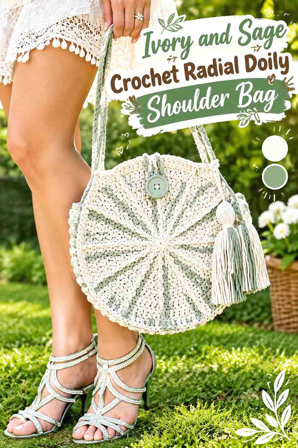 1. Ivory And Sage Crochet Radial Doily Shoulder Bag