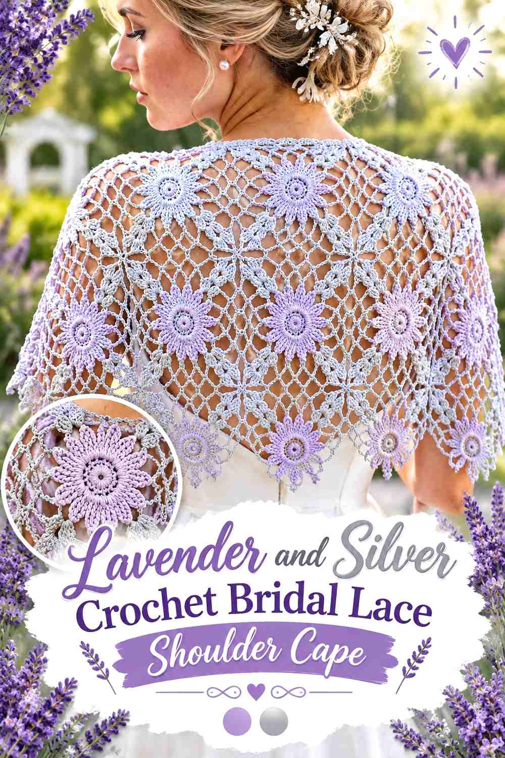 8. Lavender And Silver Crochet Bridal Lace Shoulder Cape