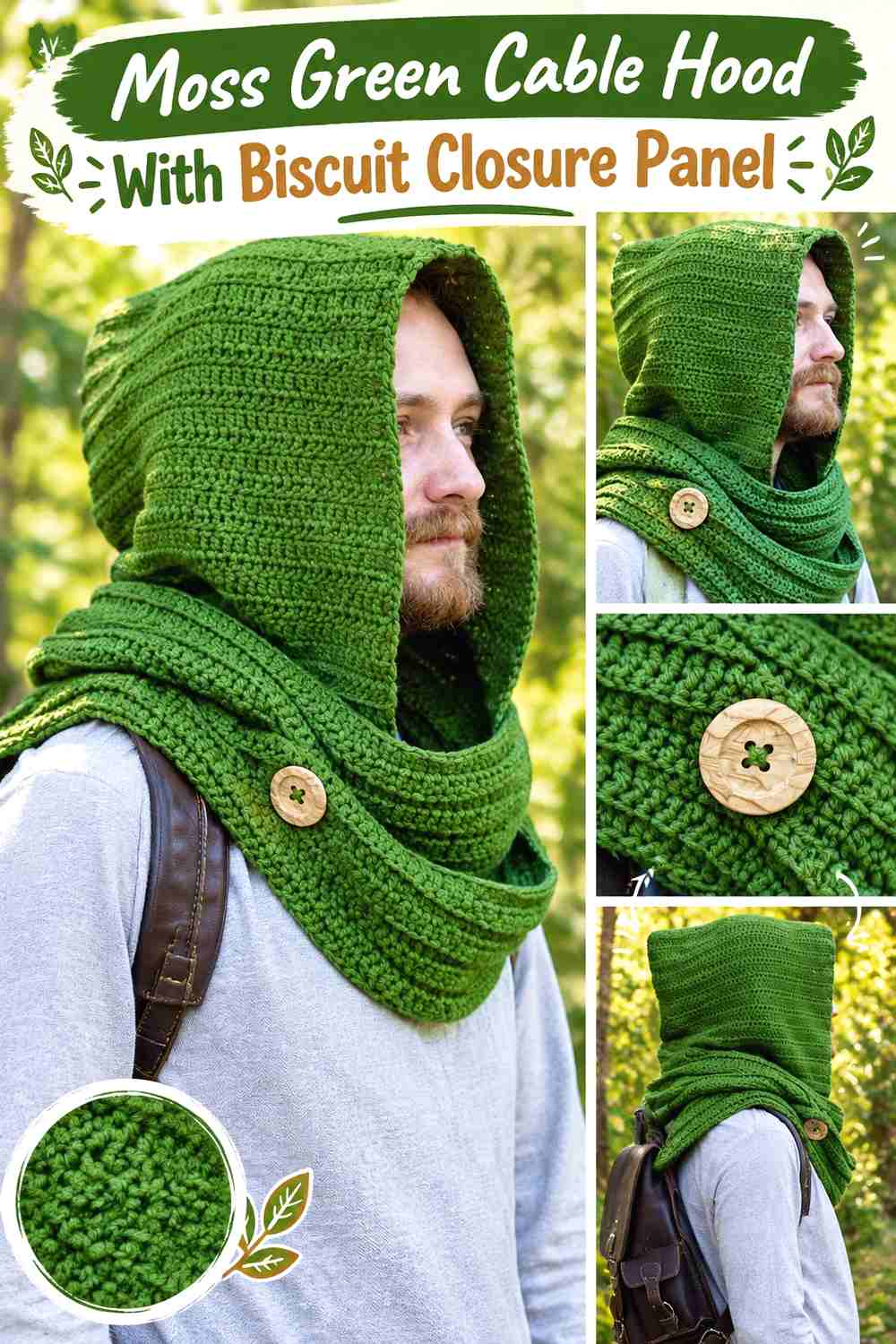 15. Moss Green Cable Hood With Biscuit Closure Panel