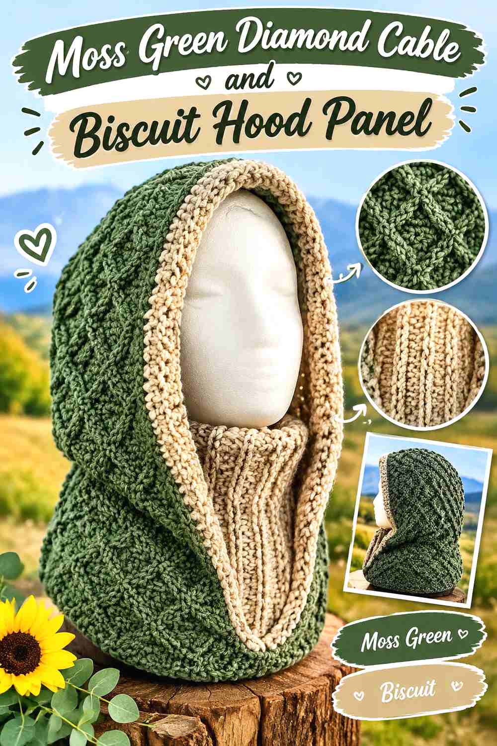9. Moss Green Diamond Cable and Biscuit Hood Panel