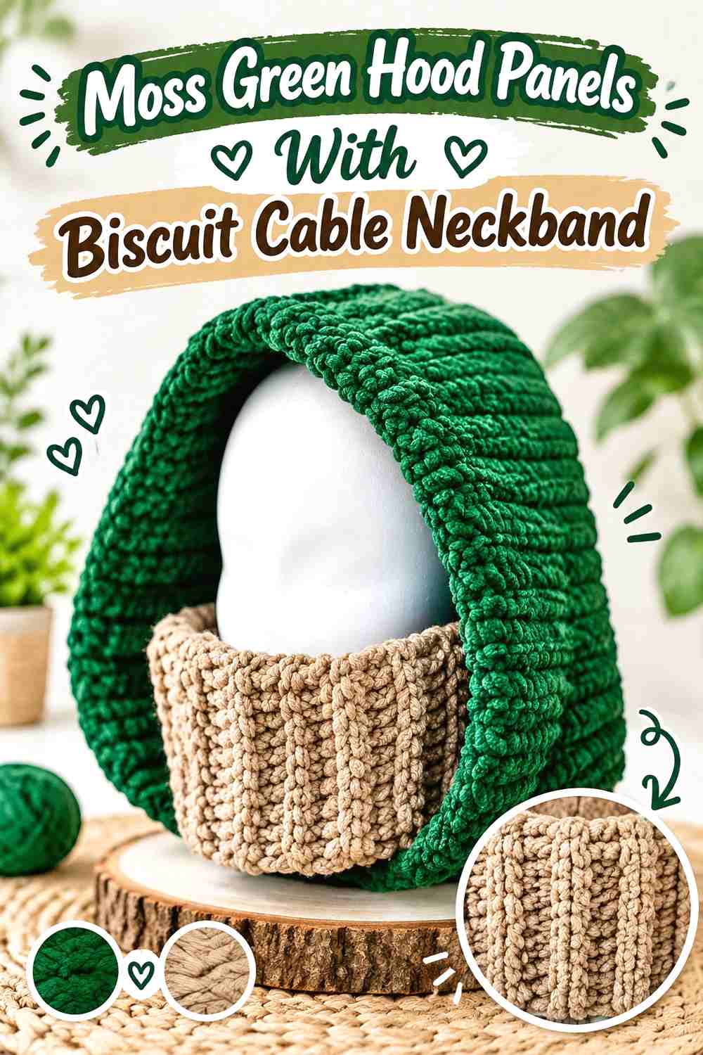 3. Moss Green Hood Panels With Biscuit Cable Neckband