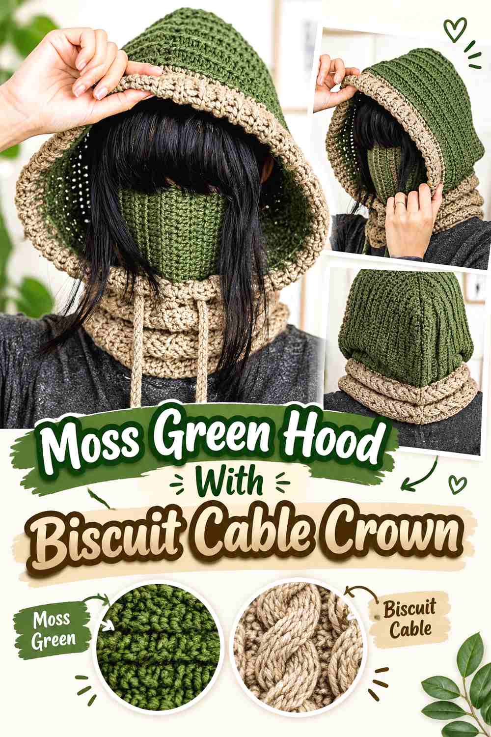 11. Moss Green Hood With Biscuit Cable Crown