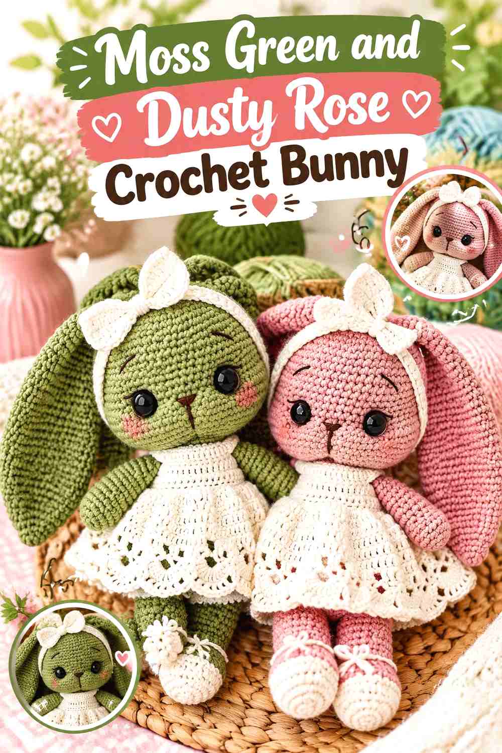 11. Moss Green And Dusty Rose Crochet Bunny