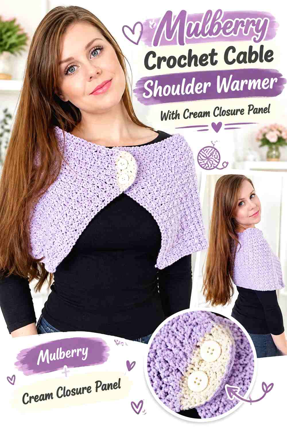 11. Mulberry Crochet Cable Shoulder Warmer With Cream Closure Panel