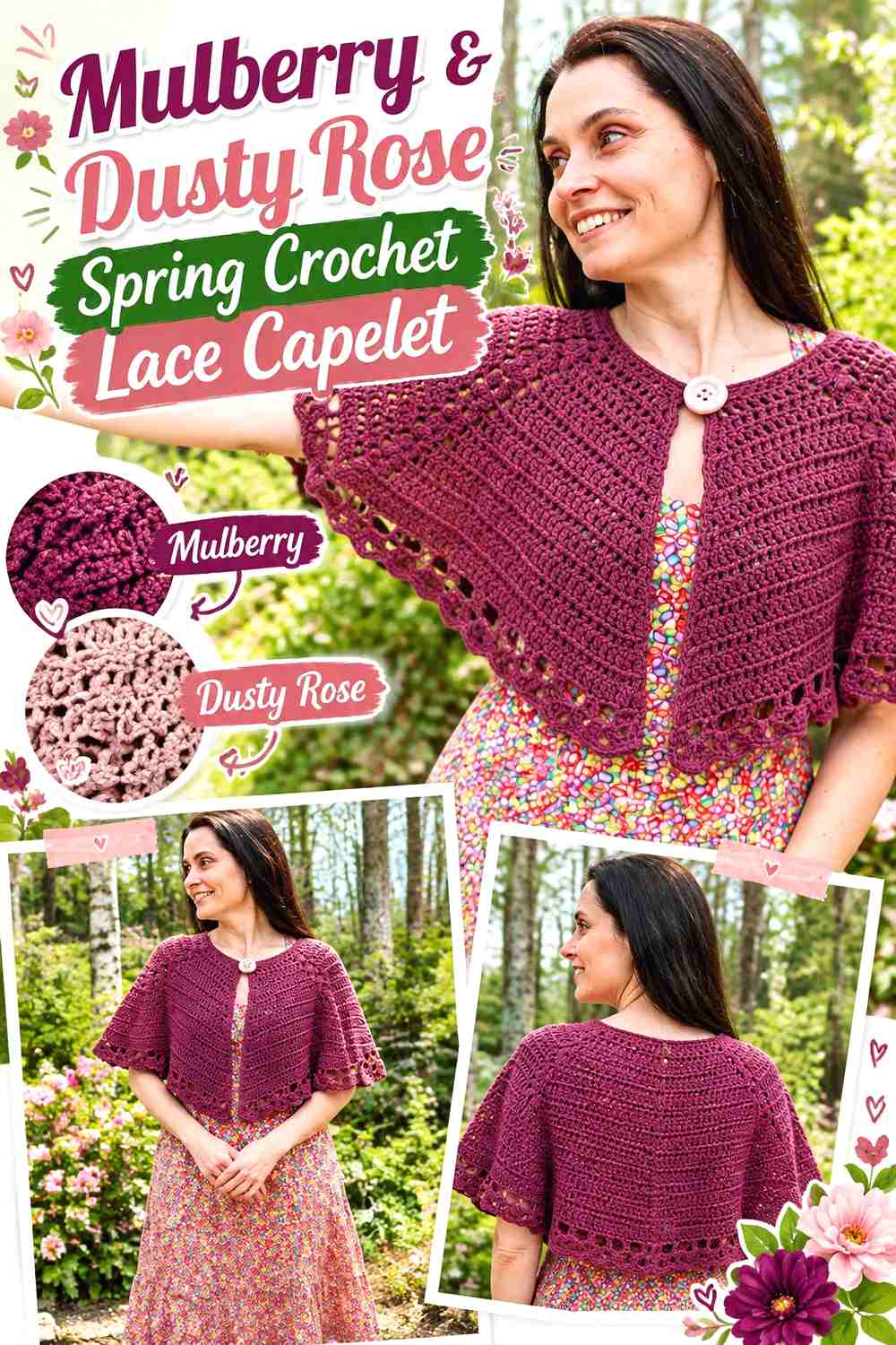 3. Mulberry & Dusty Rose Spring Crochet Lace Capelet