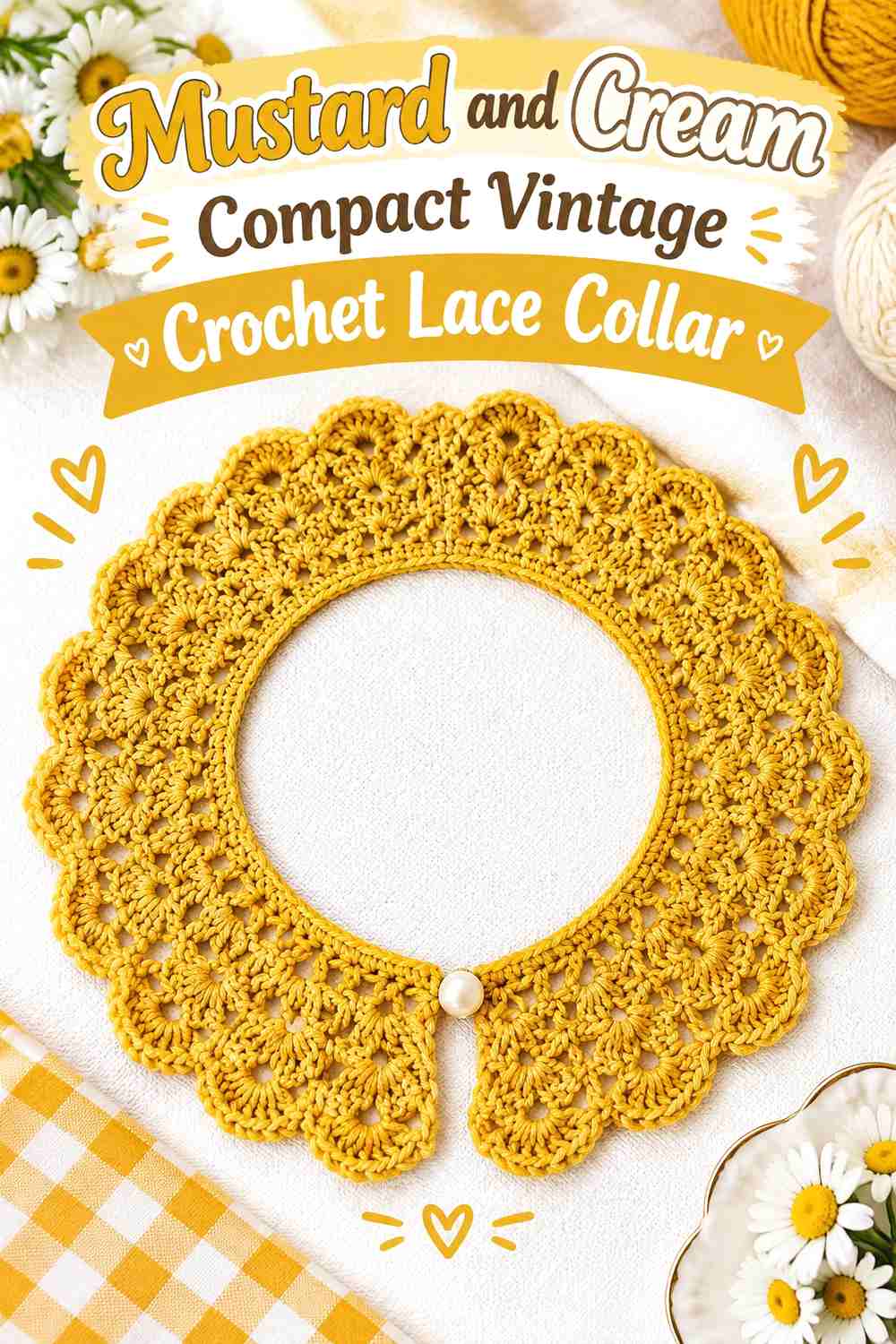 7. Mustard And Cream Compact Vintage Crochet Lace Collar