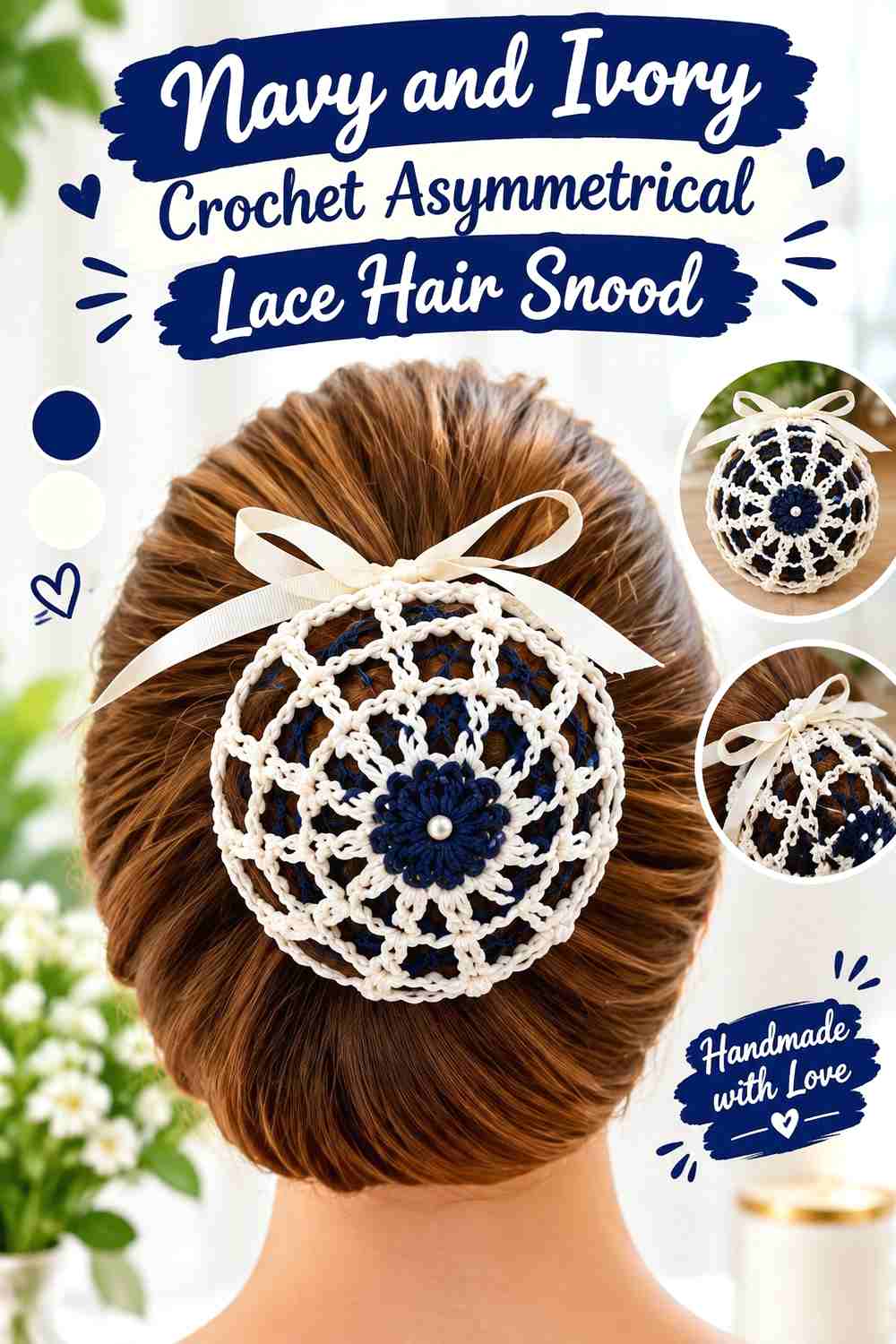 9. Navy And Ivory Crochet Asymmetrical Lace Hair Snood