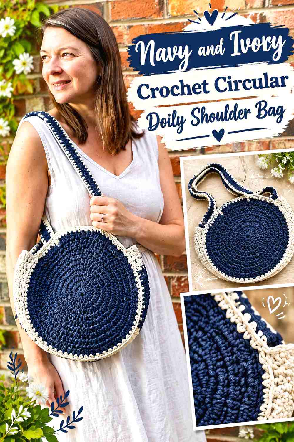 10. Navy And Ivory Crochet Circular Doily Shoulder Bag
