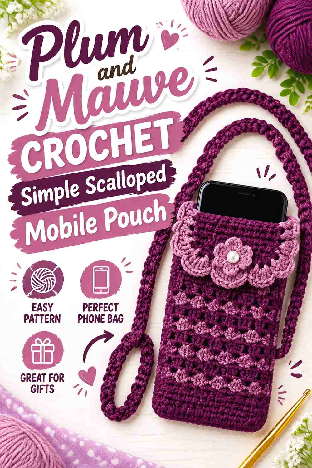 12. Plum And Mauve Crochet Simple Scalloped Mobile Pouch