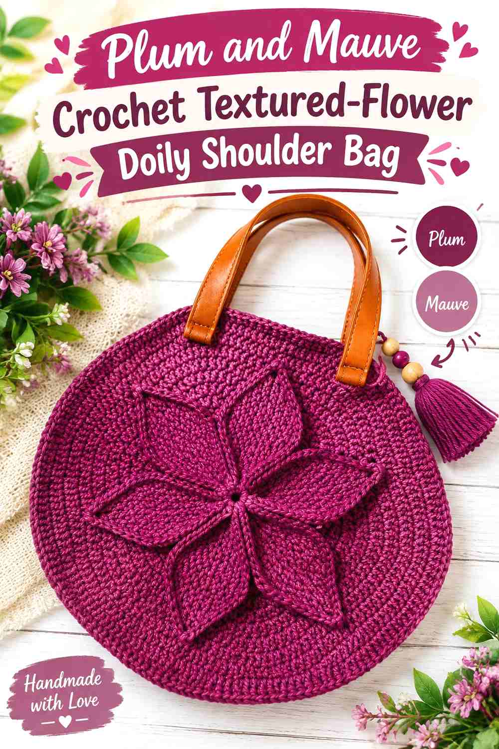 8. Plum And Mauve Crochet Textured Flower Doily Shoulder Bag