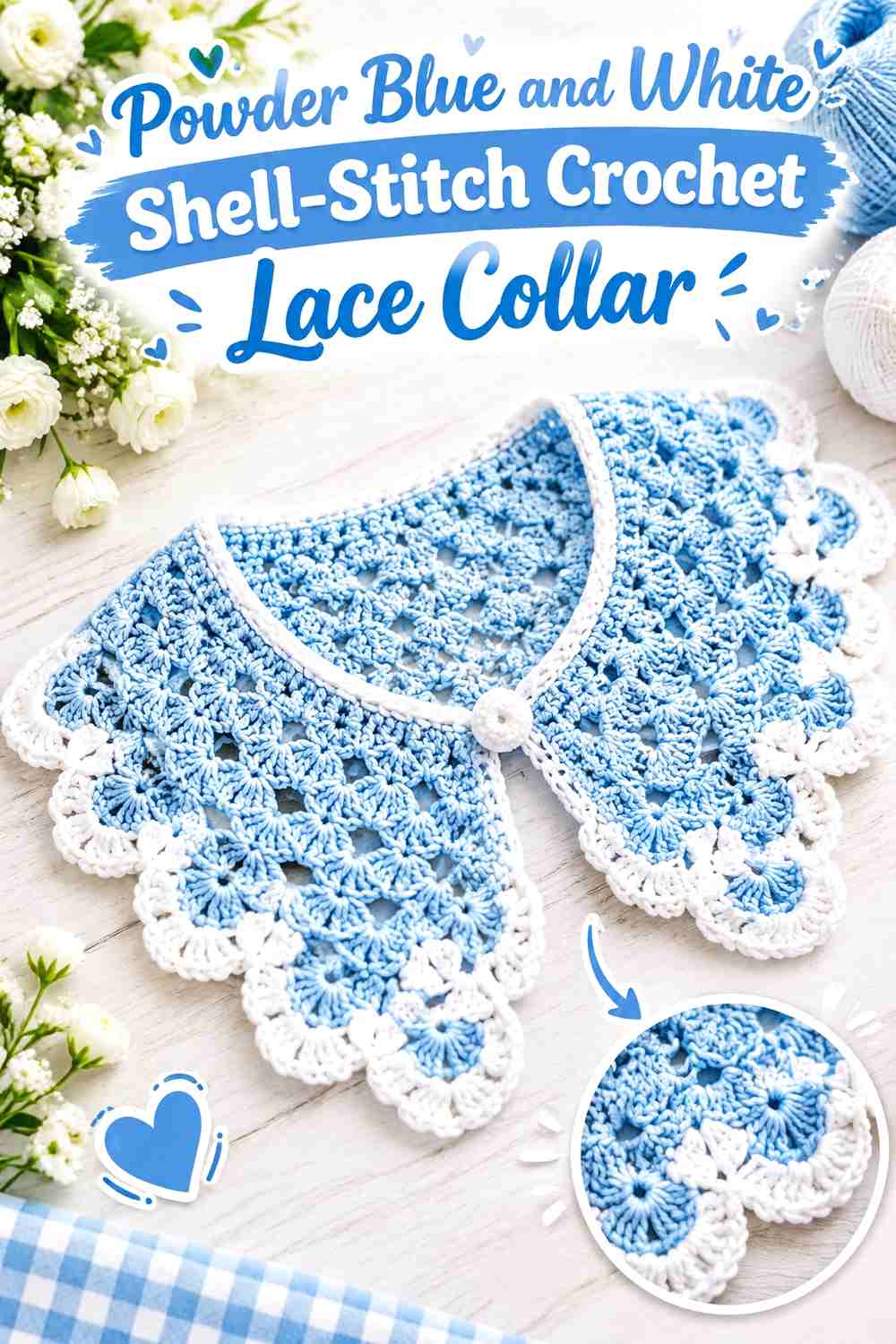 8. Powder Blue And White Shell Stitch Crochet Lace Collar