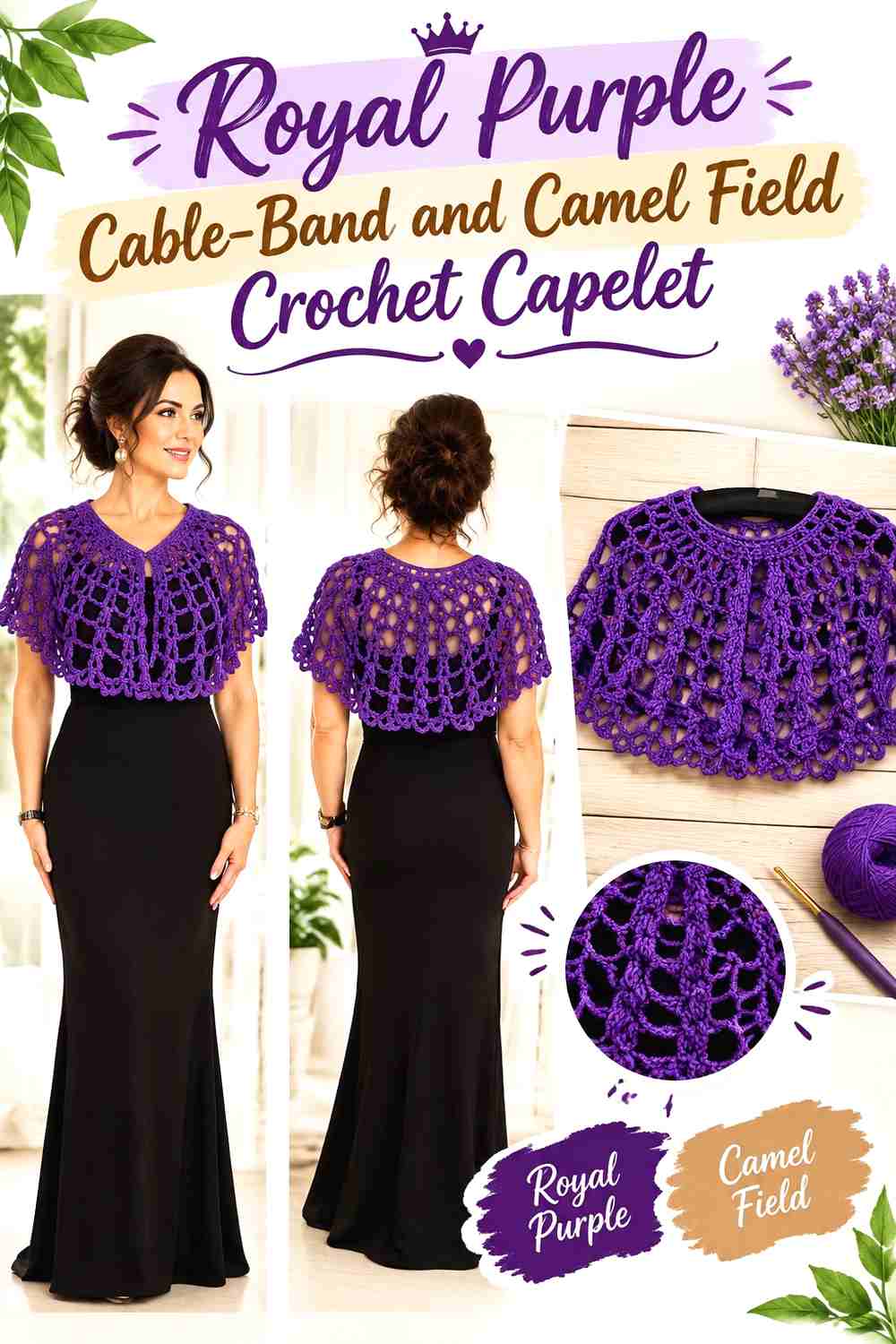 10. Royal Purple Cable-Band and Camel Field Crochet Capelet