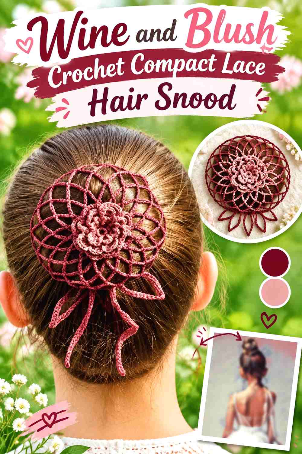7. Wine And Blush Crochet Compact Lace Hair Snood